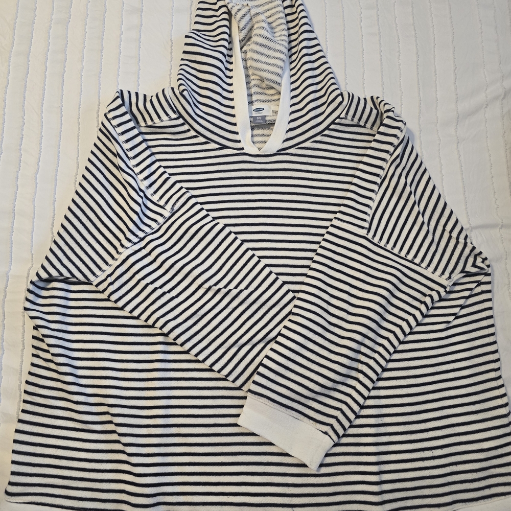 Old Navy Navy Blue and White Striped Hoodie